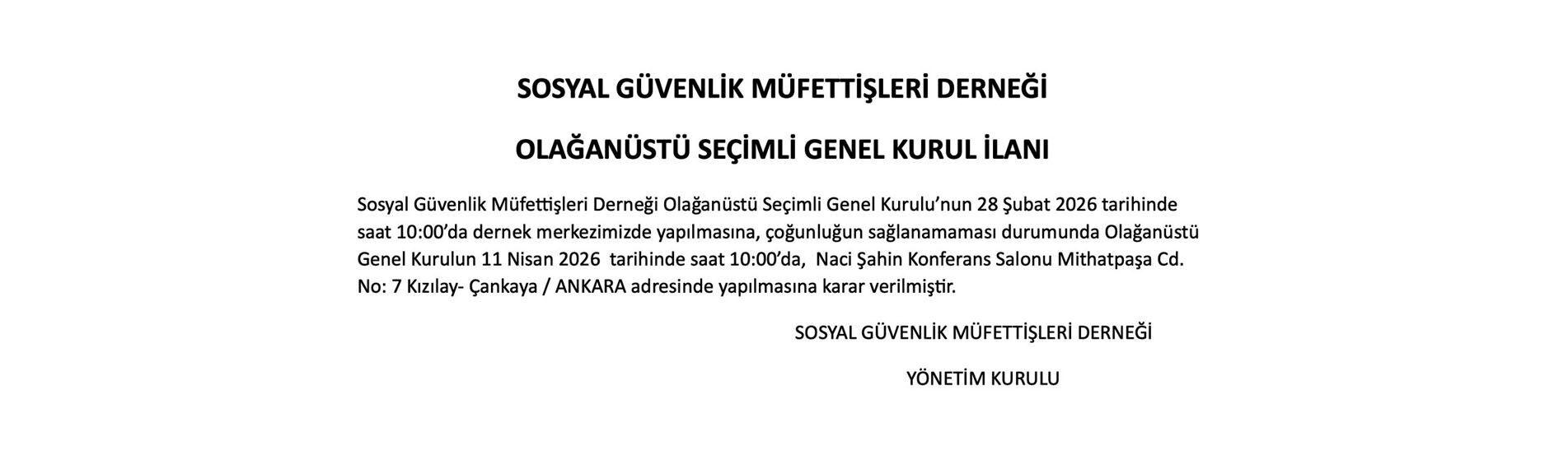 Olağanüstü Seçimli Genel Kurul İlanı